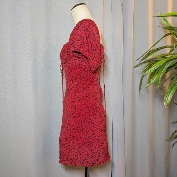Realisation Par Red Mini Dress Venus Puff Sleeves Sweetheart Silk XS - Picture 3 of 10